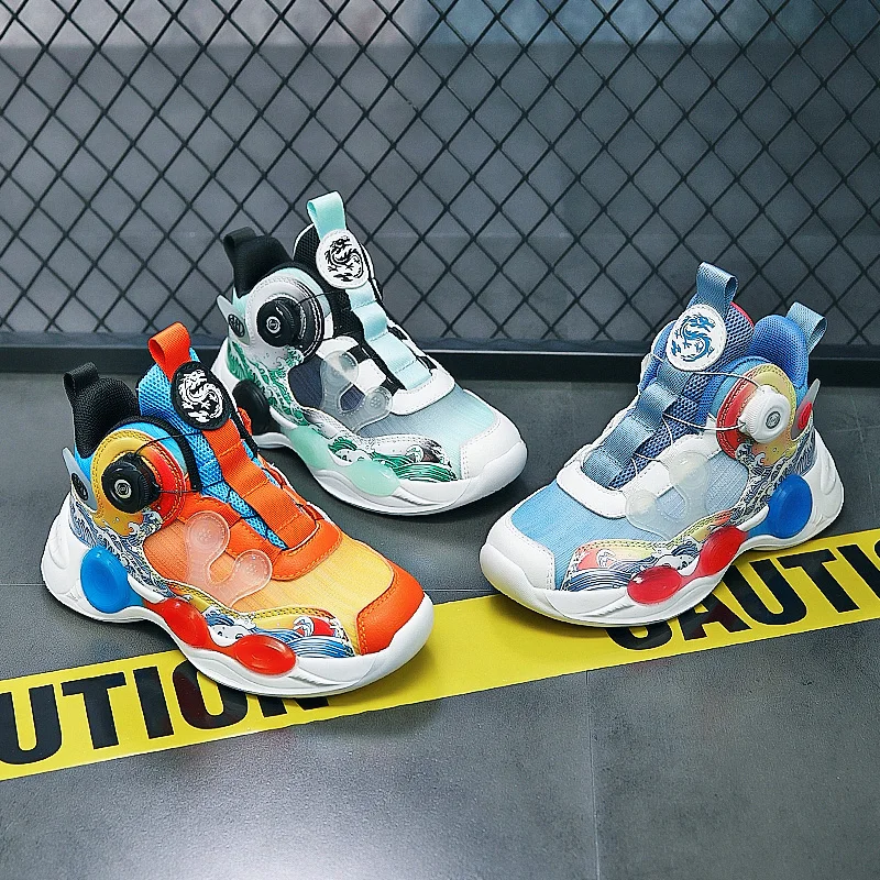 Rotated Button Children Sneakers Boys Basketball Shoes High-Top Breathable Kids Sneakers Boys Outdoor Casual Tennis Shoes