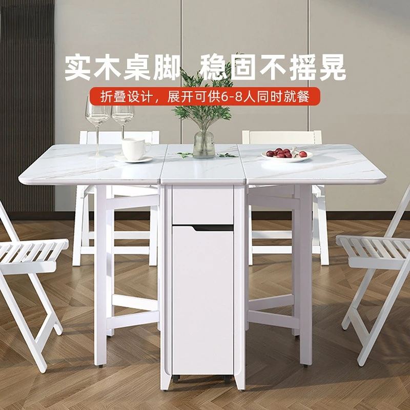 

Multifunctional Folding Stone Plate Dining Table Household Dining Tables and Chairs Set Small Apartment Retractable Table