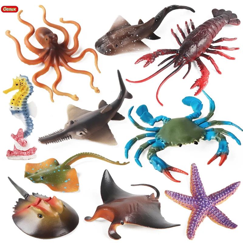 

Oenux 10PCS Sea Life Animals Crab Rays Whale Shark Starfish Octopus Model Action Figures Ocean Aquarium Education Kid Toys