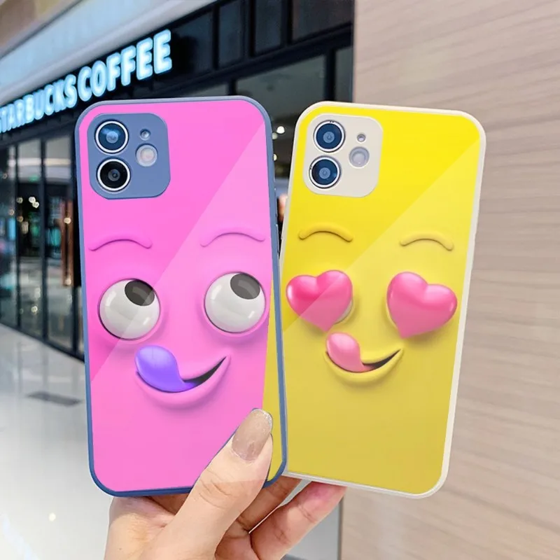 

Чехол для телефона с 3D забавным лицом для IPhone 14, 13, 12, 11 Pro Max, X, XR, XS, 8, 7 Plus, цветной чехол из жидкого стекла