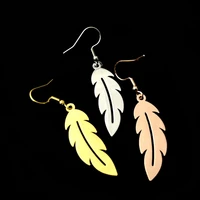 personalized feather silver color big earrings for women stainless steel original design gold dangle earring pendientes jewelry