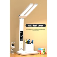 led desk lamp usb dimmable touch foldable table lamp with calendar temperature clock night light for study reading lamp