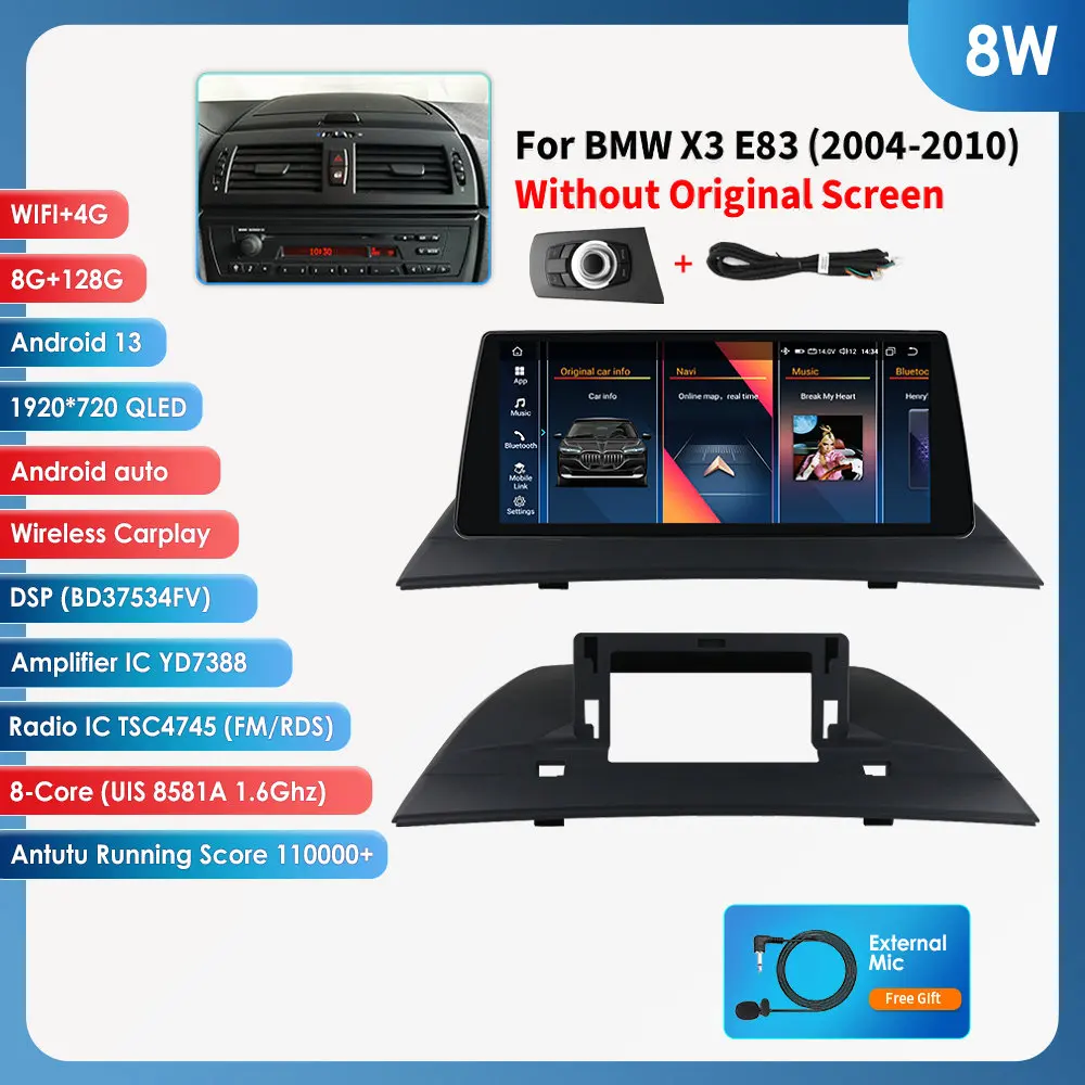 

Carplay Android 13 авто автомобильные интеллектуальные системы радио для BMW X3 E83 F25 CIC X4 F26 NBT мультимедиа 4G авторадио 10,25 дюйма головной блок