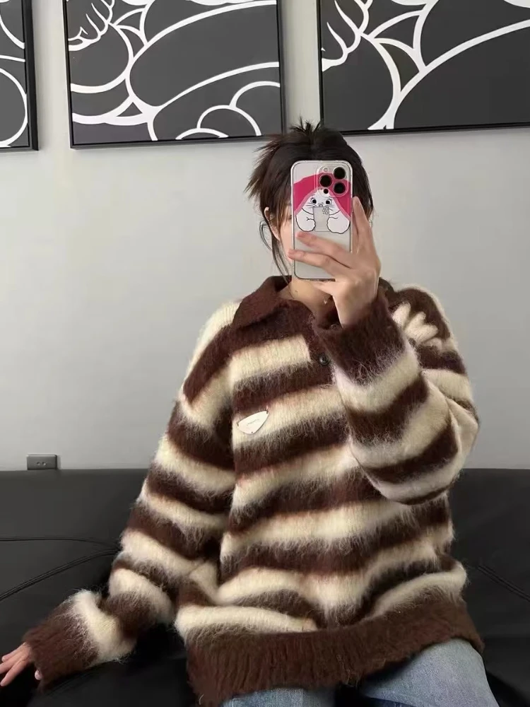 Пуловеры с длинными рукавами женские полосатые дизайны осень-зима новые теплые