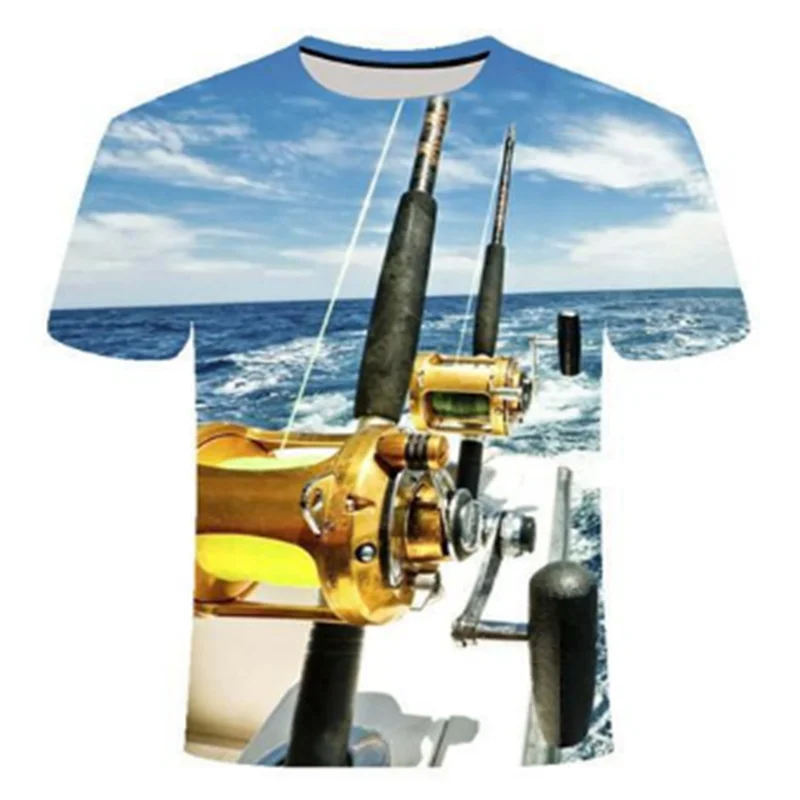 

Comfortable fishing t-shirt style casual 3D printing digital fish t-shirt men's t-shirt summer short-sleeved round neck top