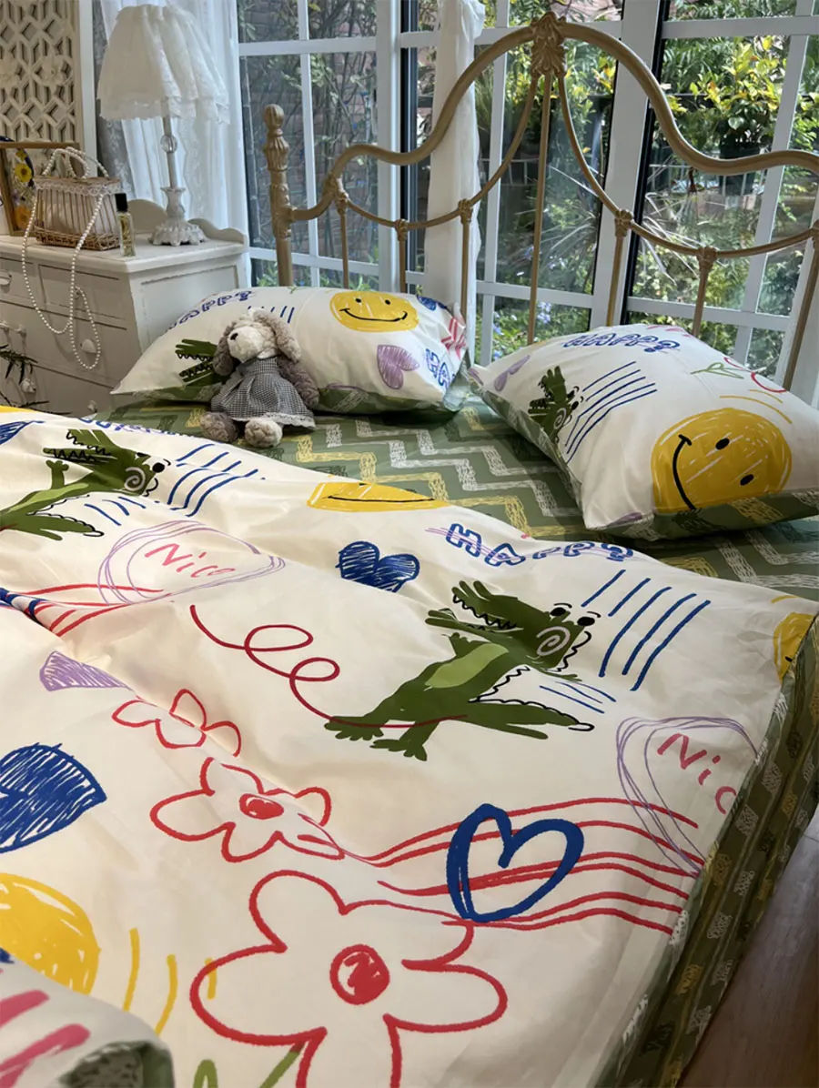 Постельное белье с милым мультяшным динозавром для детей-подростков красочный