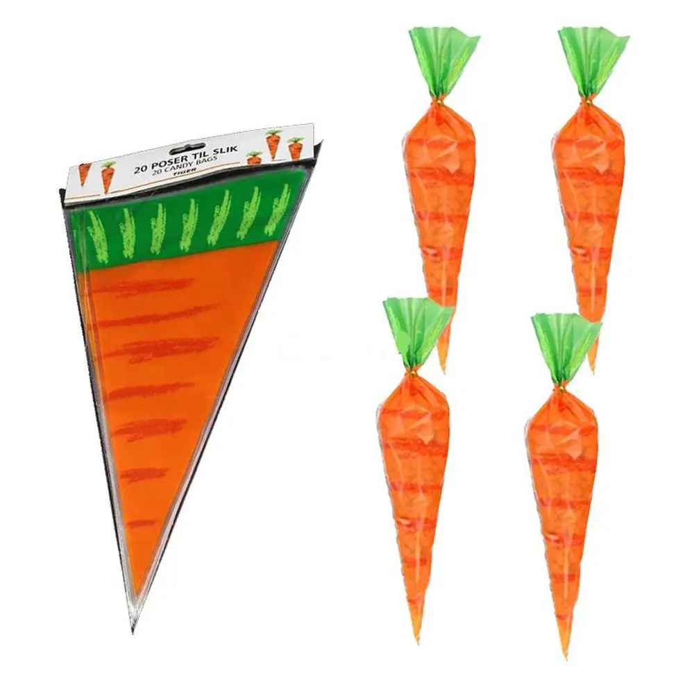 

20pcs Easter Rabbits Carrot Candy Bag Favor BoxTransparent Plastic Cookies Cones Chocolate Gift Bag Birthday Party Decoration