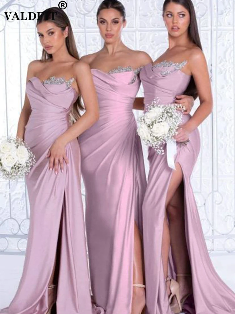 Женское длинное платье подружки невесты с пыльной розой для свадебной вечеринки