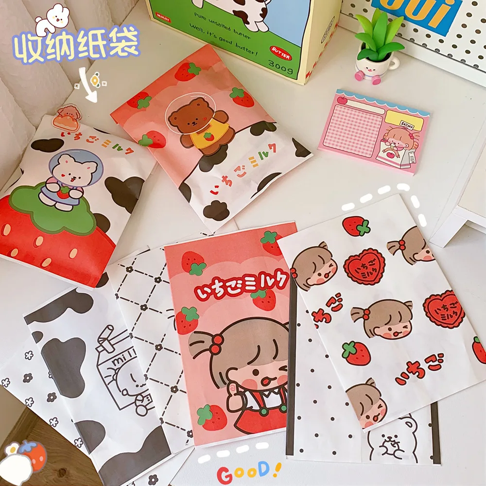 

Korean Version Ins Style Paper Storage Bag Cartoon Cute Strawberry Bear Jewelry Gift Bag Food Packaging Storage Bag New 2023