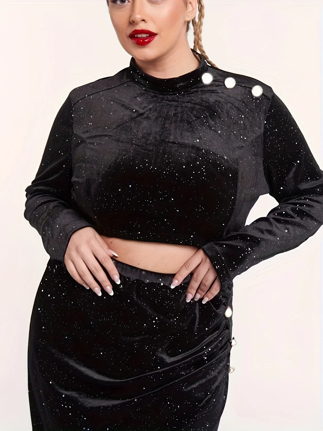 Элегантный женский Блестящий Бархатный комплект из двух предметов с длинным