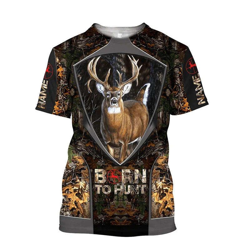 

Men's and Women's Camouflage Short Sleeve T-Shirt, Hunting Animal Pullover, Casual, Outdoor, 3D, Street Fashion, Summer