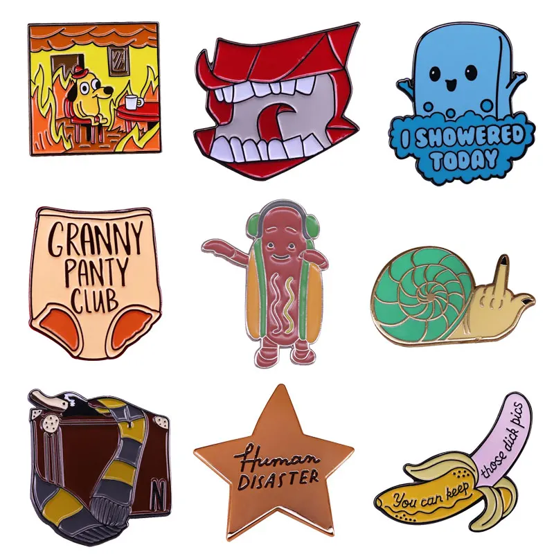 

Humor Funny Cartoon Pattern Enamel Brooch Granny Panties Club Lapel Pin Hoodie Backpack Hat Badge Decorative Fans Gift