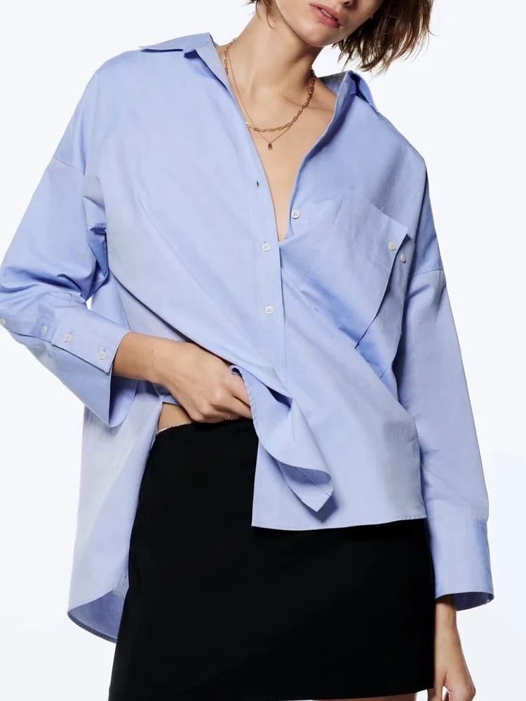 

Женская Асимметричная блузка, повседневная однобортная рубашка свободного покроя с отложным воротником, винтажные шикарные модные топы, л...