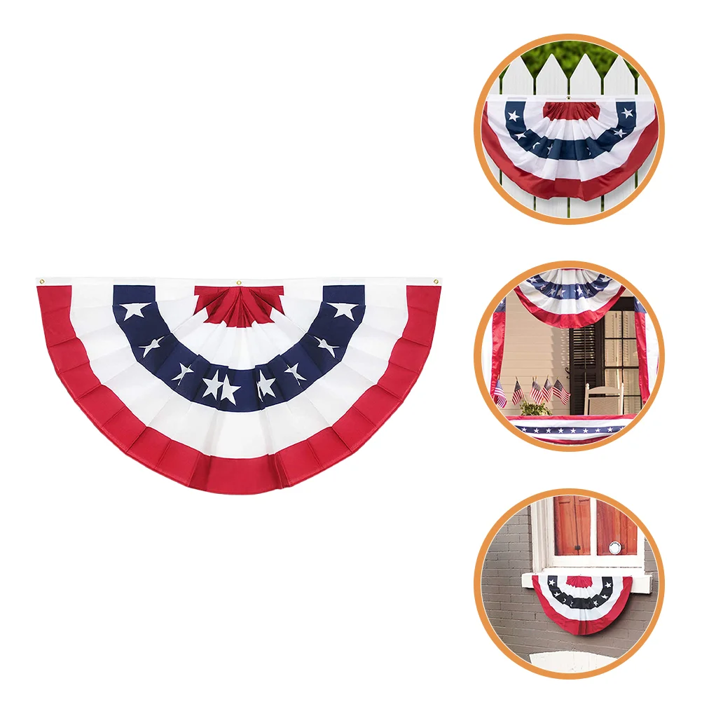 

Independence Day Fan Flag American Decorations 4th July Patriotic Banner Bunting Polyester Cloth Flags Fourth