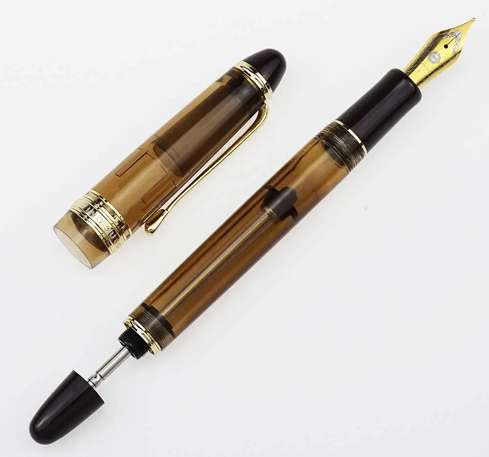 

Yongsheng 699 Vacuum Filling Fountain Pen Acrylic Transparent Brown Ink Pen Solid Section EF/F/M Nib Office Business Gift Pen