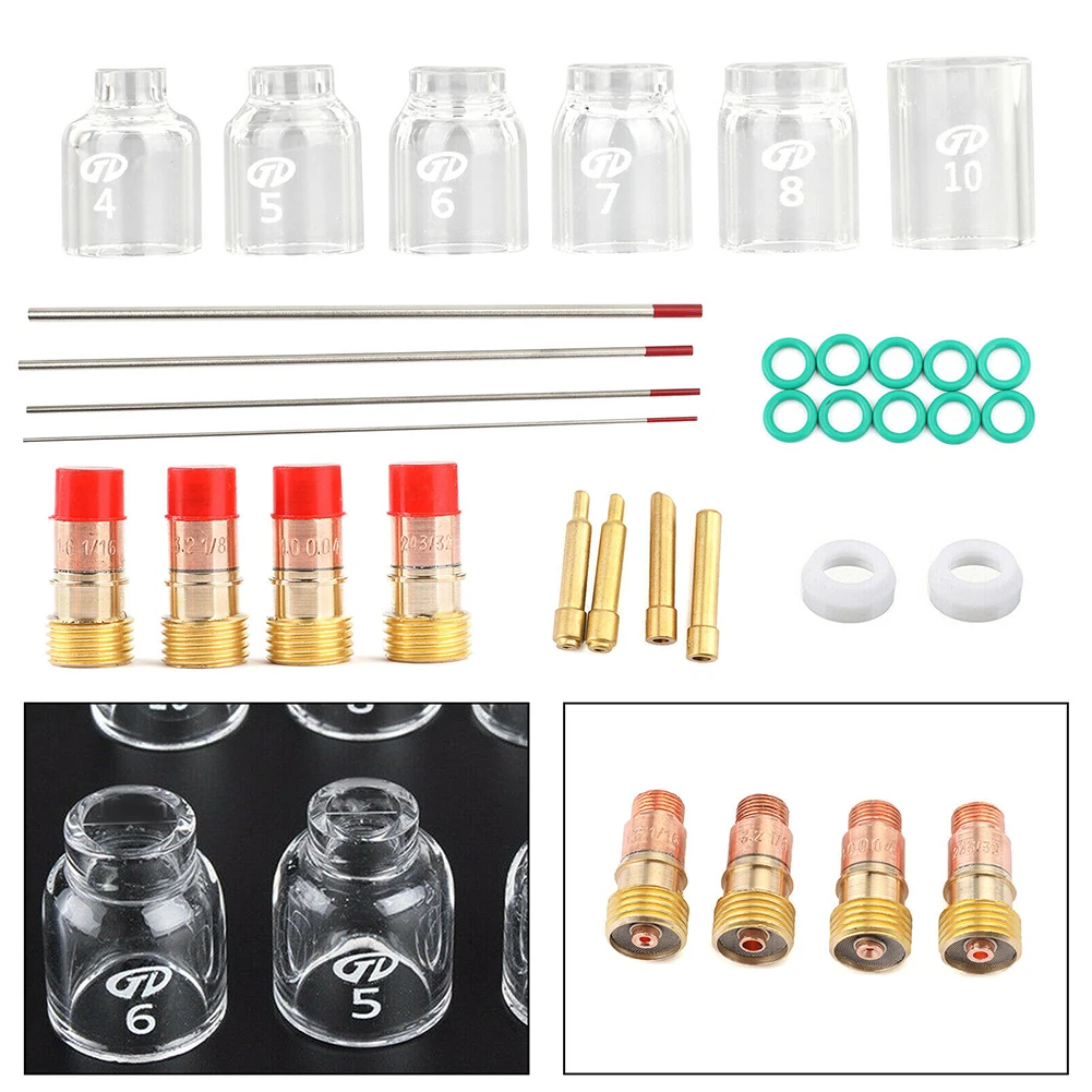 

30Pcs TIG Welding Stubby Gas Lens Pyrex Cup Kit For Tig WP-17/18/26 Torch Practical Welding Stubby Gas Lens Gas Welding Tools