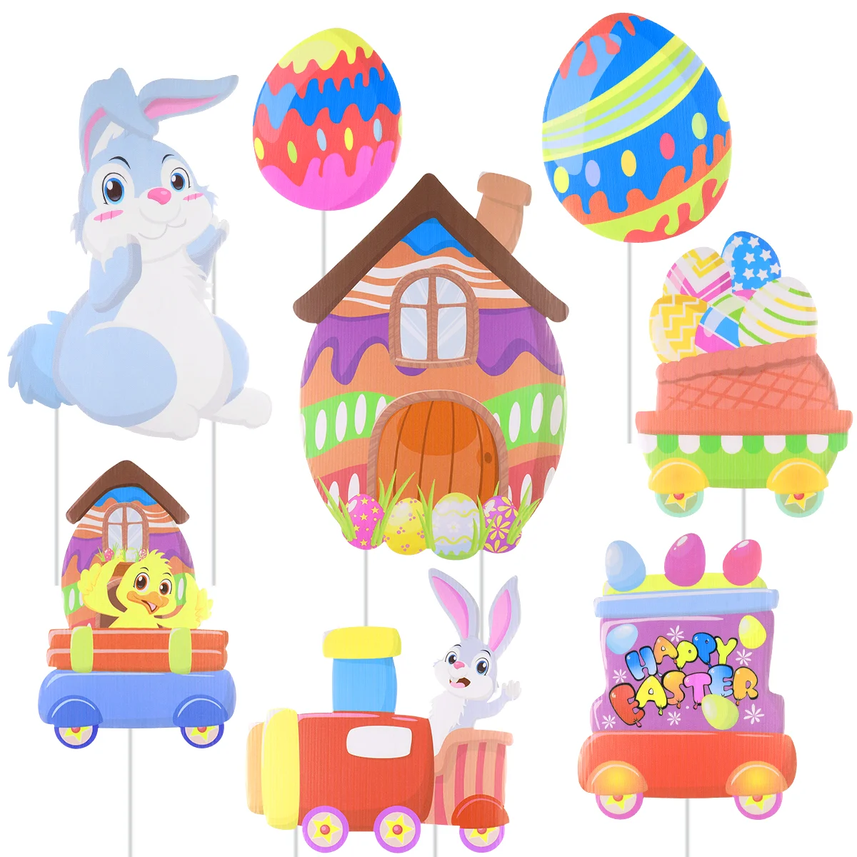

8pcs Signs Bunny Egg Chick Stakes Garden lawn Ornaments Pathway Markers