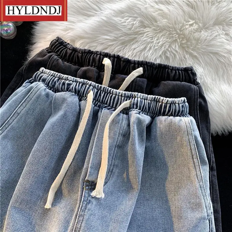 Casual Jeans Shorts Summer Men's Simple Drawstring Knee Length Short Denim Pant Blue Black Shorts for Male