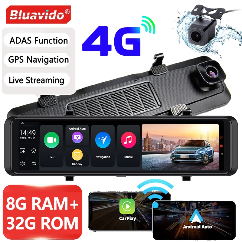 

11,26 "IPS 4G Android Dash Cam GPS Автомобильное зеркало заднего вида 1080P DVR Carplay + Android Автоматическая прямая трансляция 24H Монитор парковки WiFi BT