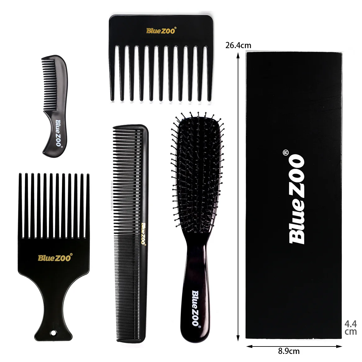 

Bluezoo Men's Big Back Oil Head Care Anti-Static Hairdressing Comb Black Comb 5-Piece Set 6# Gift for Father