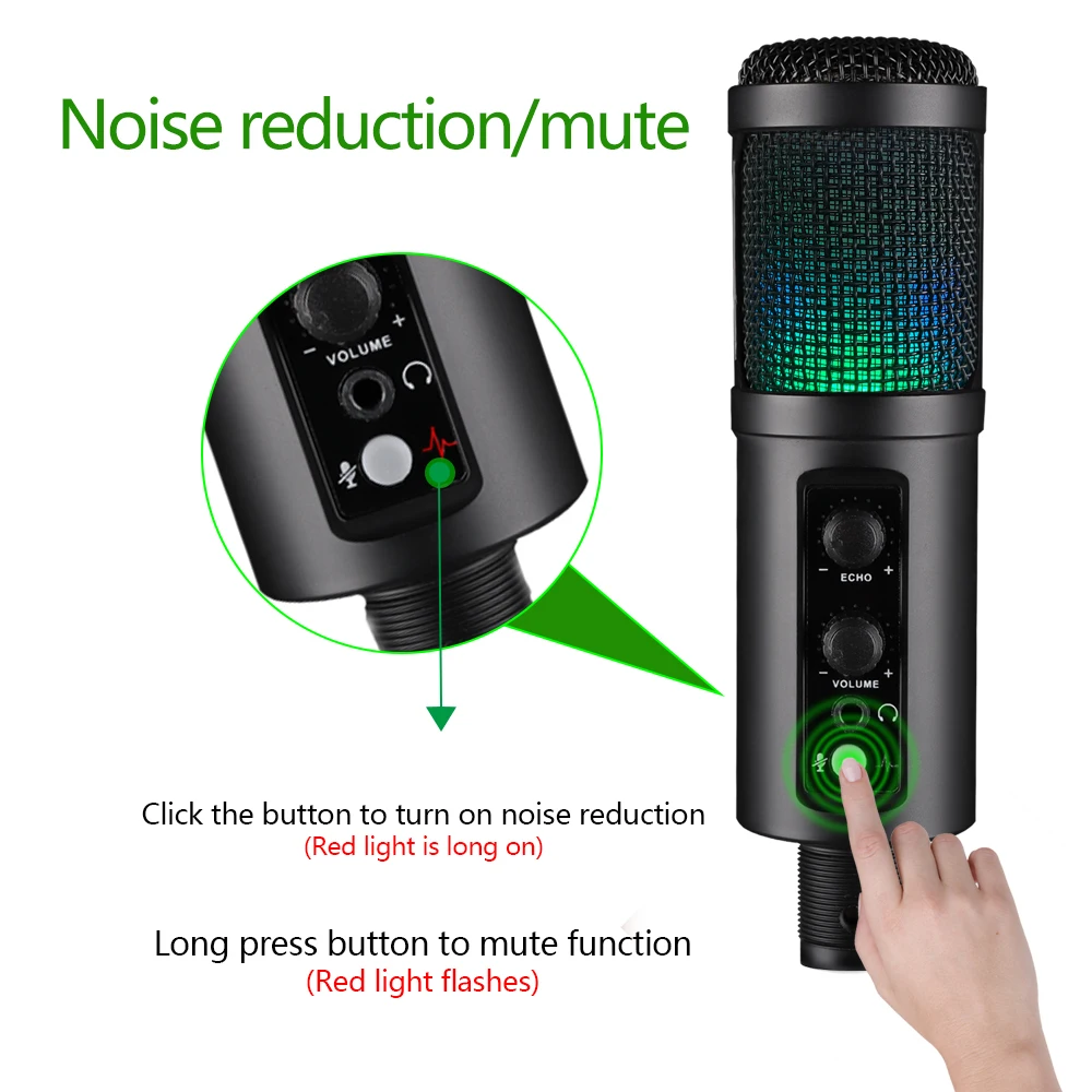 usb condenser recording microphone for pc laptop recording streaming gaming singing echo controlled desktop mic 850rgb free global shipping