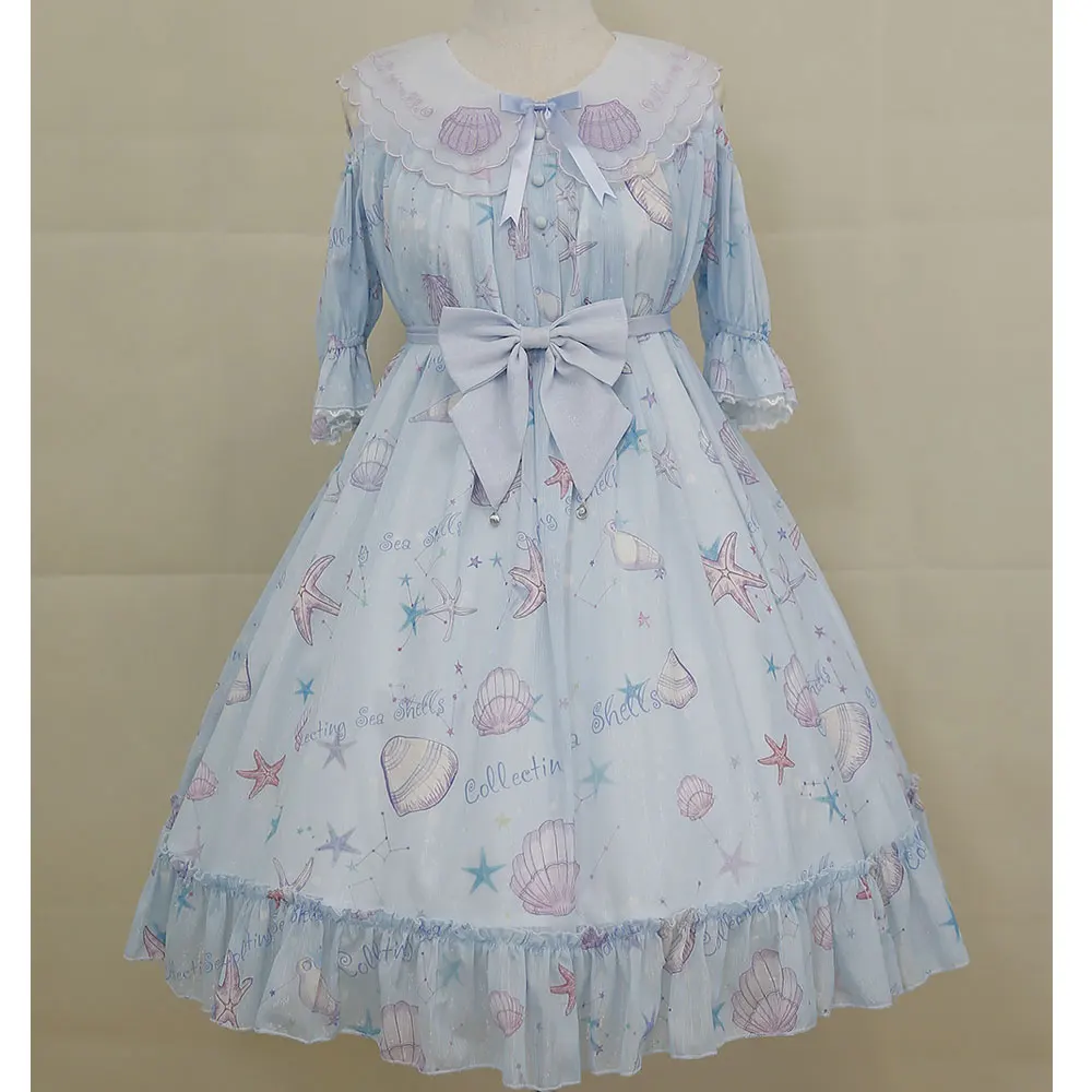 Платье в стиле лолита с принтом Звездные рыбы и ракушки вечерние нее платье