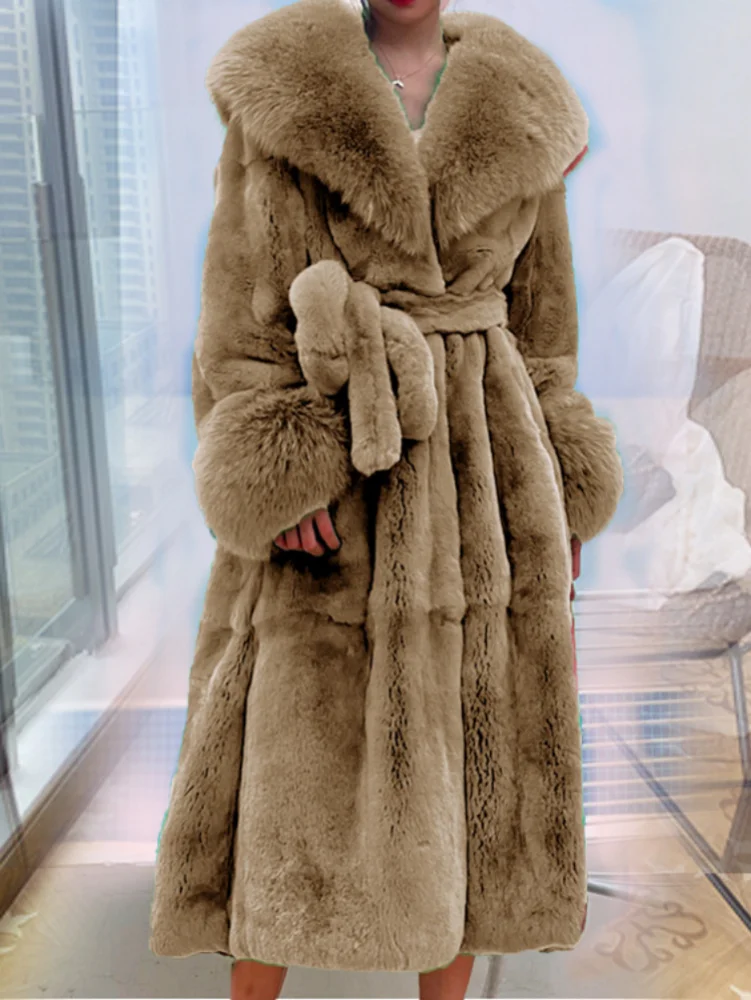

Elegant Luxury Faux Fur Coats Women 2022 Winter Turn-down Collar Warm Thick Fur Jackets Female High Street Long Outerwear Belt