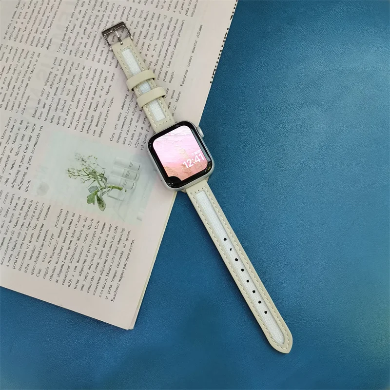 Великолепный мягкий кожаный + холщовый ремешок SE7 6 5 4 для Apple Watch тонкий браслет 38