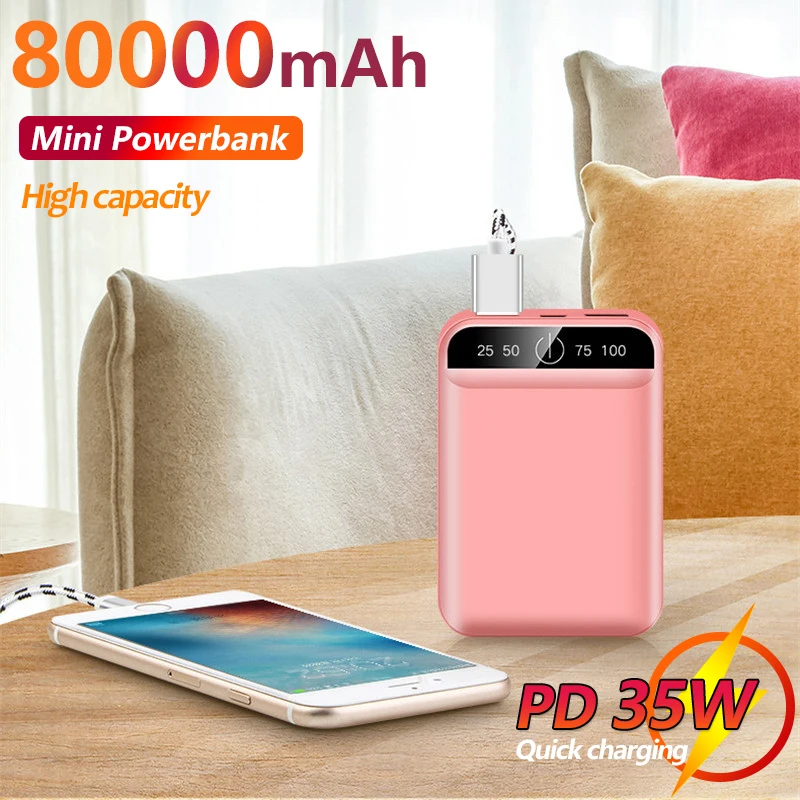 

Portable 80000mAh Mini Power Bank 2USB LCD Digital Display Fast Charging External Battery Powerbank Charger for Xiaomi Mi iphone