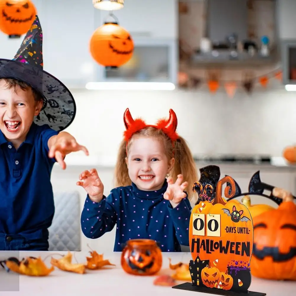

Countdown to Halloween Festive Halloween Countdown Calendar Wooden Pumpkin Shape for Home Classroom Kids Handmade Table for Kids