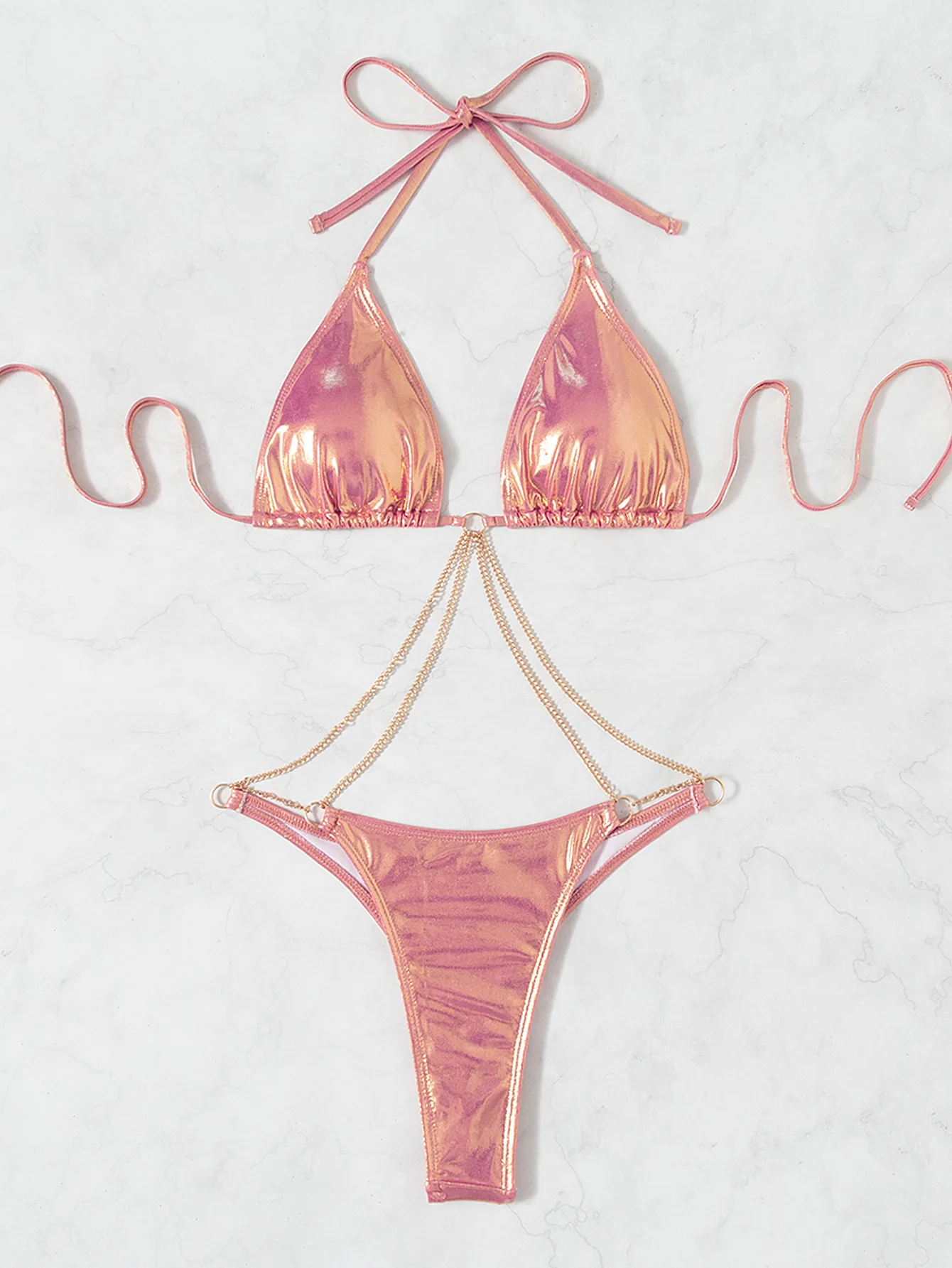 Соблазнительное бикини 2022 купальник Женский однотонный розовый бандажный