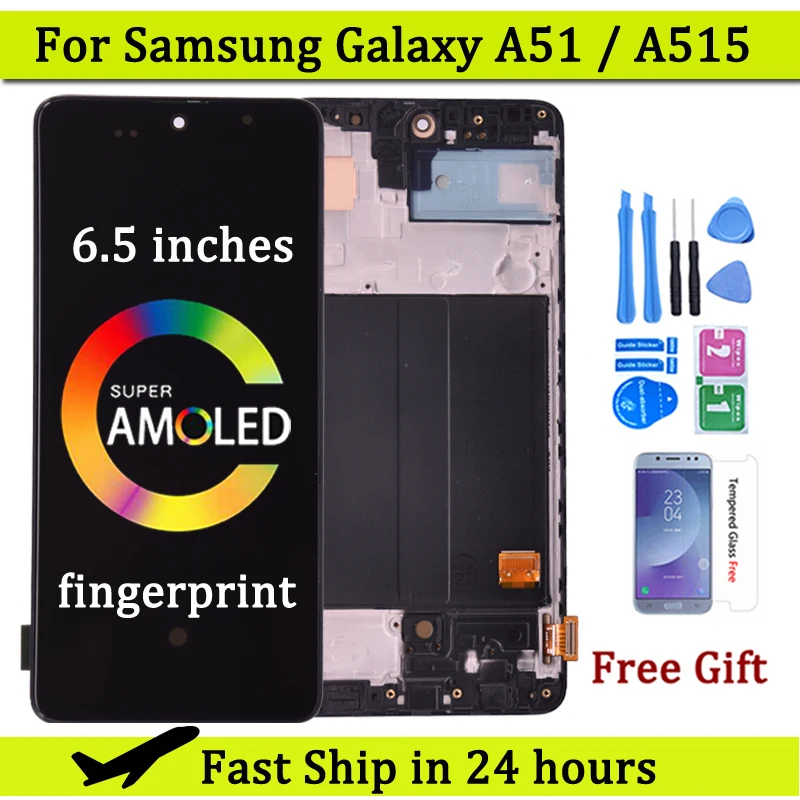 

ЖК-дисплей 6,5 дюйма для Samsung Galaxy A51, ЖК-дисплей A515 A515F A515F/DS A515FD, сенсорный экран с рамкой и дигитайзером в сборе