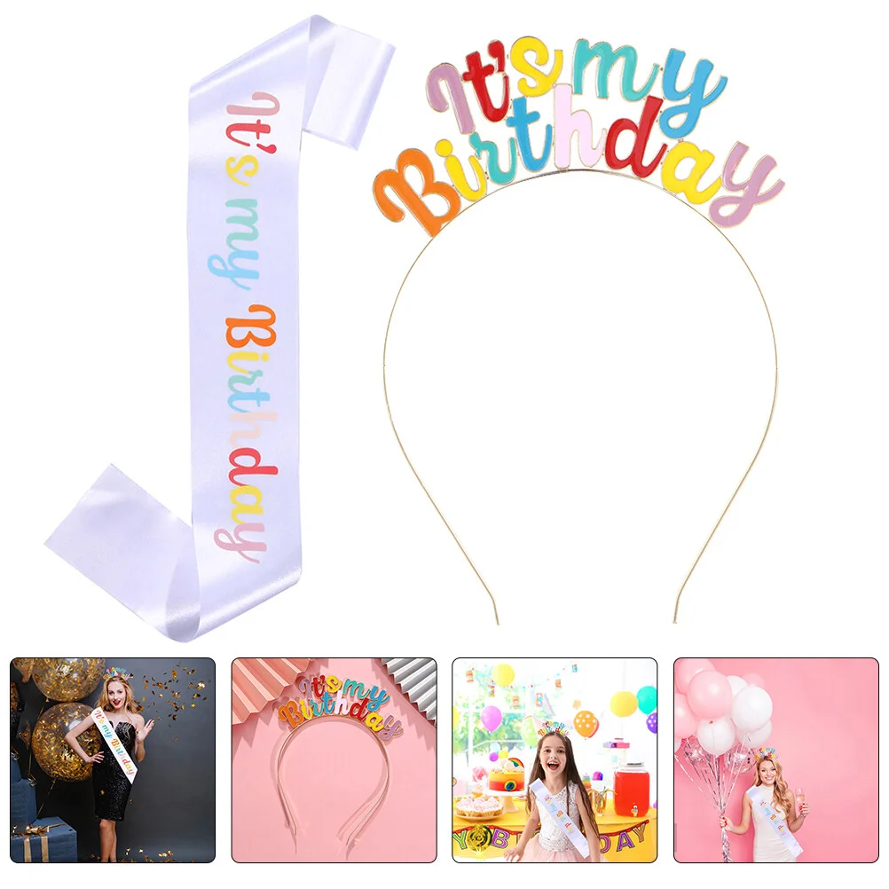 

Kids Suit Props Birthday Women Sash Headdress Girl Party Supplies Metal Decor Headband Child