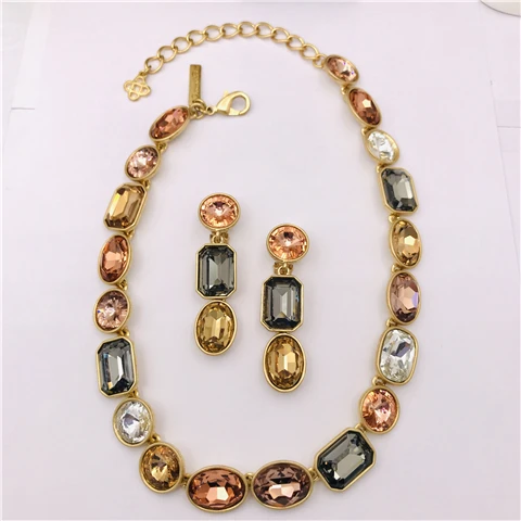 

Timeless Wonder Fancy Geo Crystal Stone Jewelry Sets for Women Designer Clip Earrings Necklace Luxury Brand Runway Ins Rare 7564