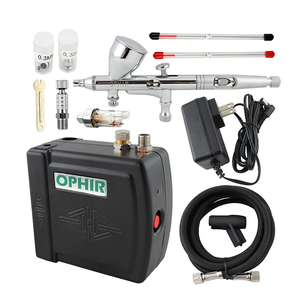 

OPHIR 0.3mm Siphon Dual Action Airbrush and Air Compressor Kit Art Painting Manicure Craft Spray Model Nail