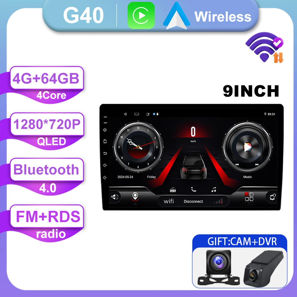 

2 DIN универсальный 9/10-дюймовый Android 15 CarPlay автомобильный радиоприемник Android Auto GPS мультимедийный плеер Автомобильная стерео Wi-Fi плеер QLED Screen BT