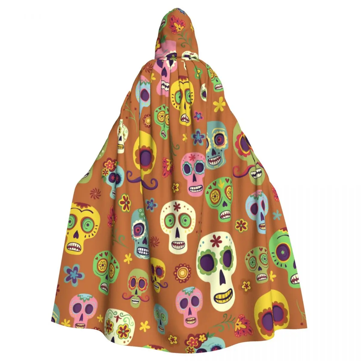 

Adult Cloak Cape Hooded Mexican Sugar Skulls The Day Of The Dead Medieval Costume Witch Wicca Vampire Elf Purim Carnival Party