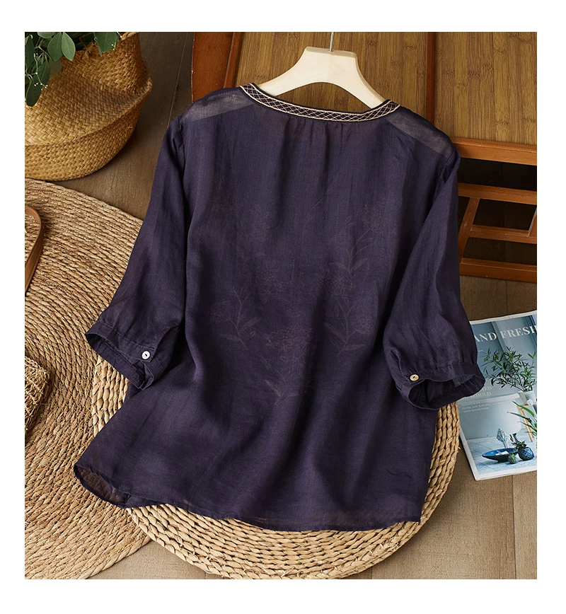 Женские блузки с вышивкой в китайском стиле летние хлопковые льняные топы