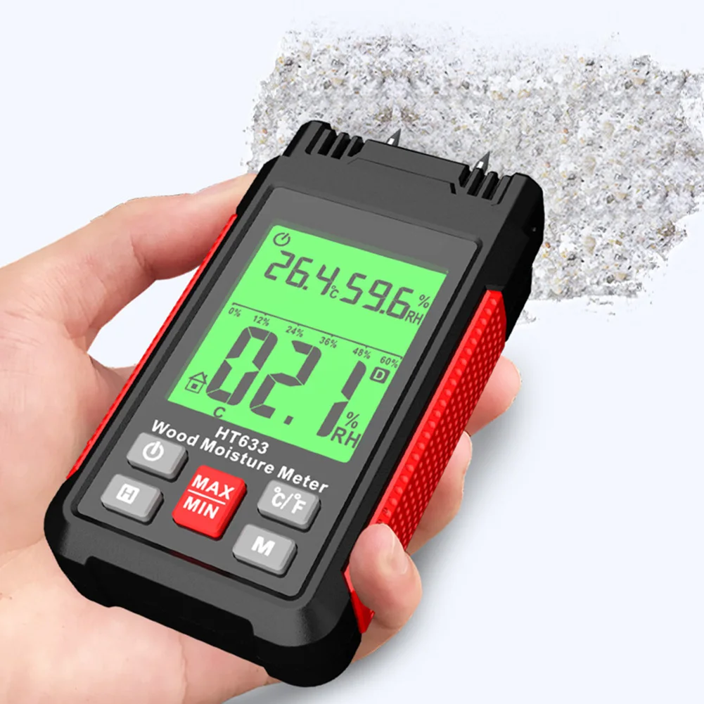 

Digital Wood Moisture Meter Portable Firewood Moisture Tester With LCD Display Paper Board Temperature Detection