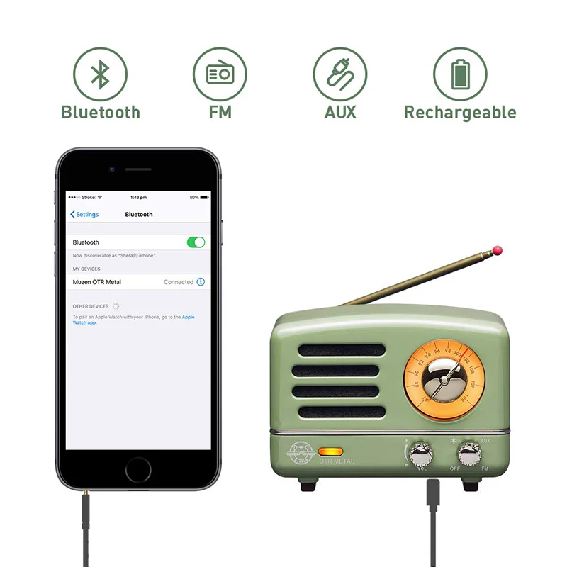 MUZEN OTR металлический портативный наружный беспроводной Bluetooth/динамик с FM-радио