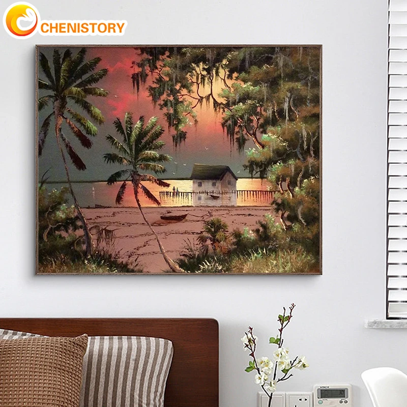 

CHENISTORY 40x50cm Painting By Numbers Seaside Sunset With Frame Pictures By Numbers Scenery Number Painting Home Decor