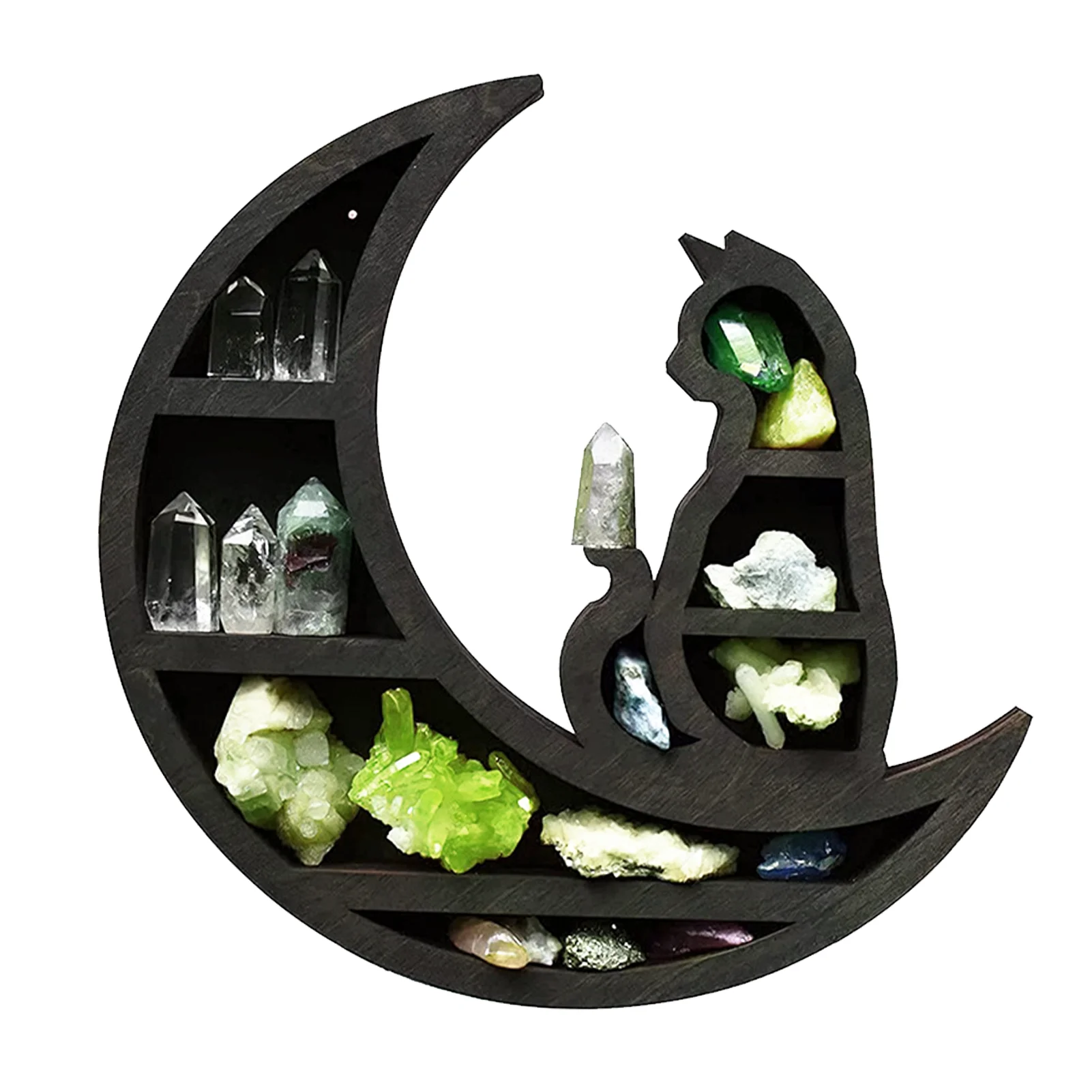 

Art Moon Cat Wooden Crystal Shelf Home Improvement Reversible Wall Mounted Jewelry Rack Hanging Essential Oil Kitchen Floating