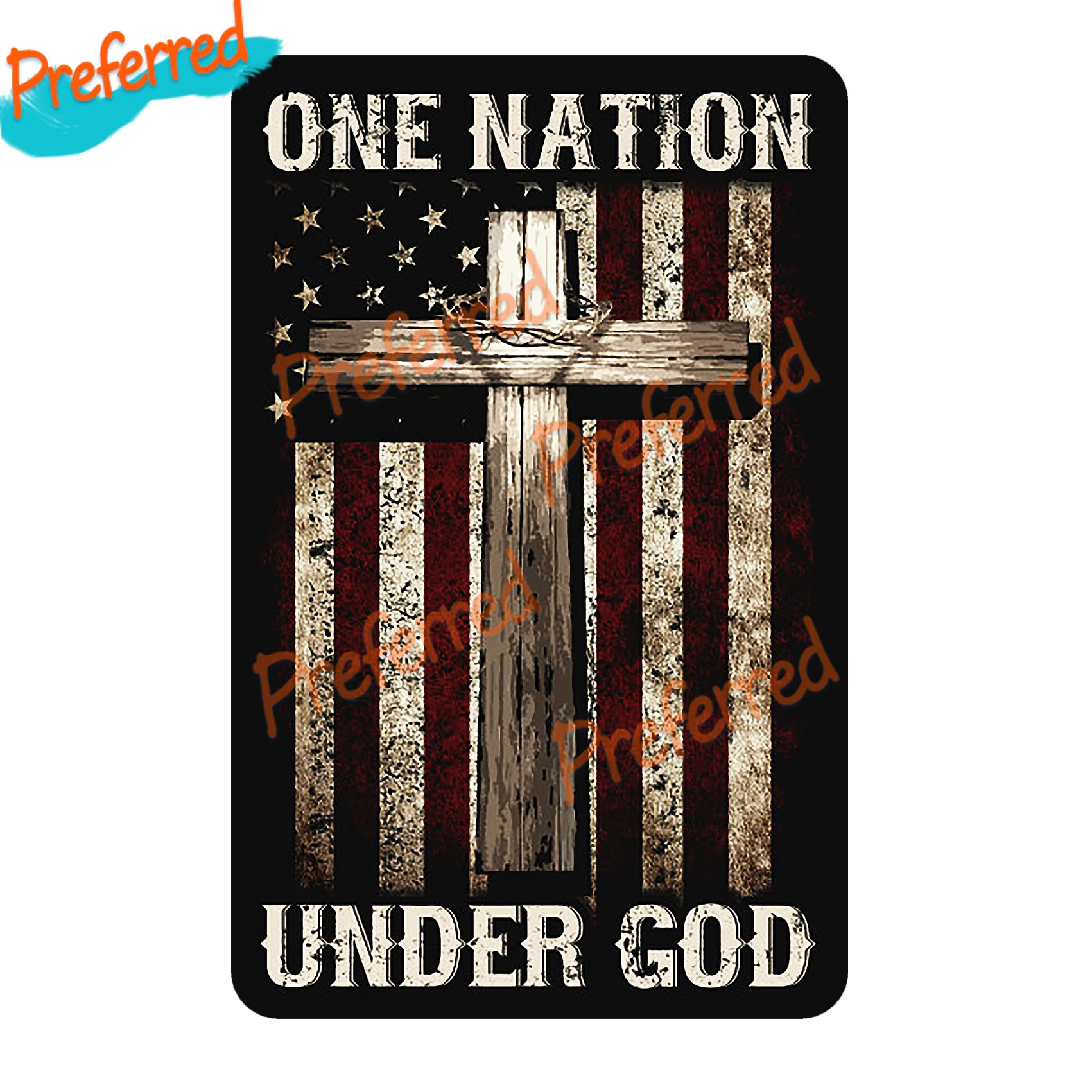 

High Quality One Nation Under God Cross Flag Decal Motocross Racing Laptop Helmet Trunk Wall Vinyl Car Sticker Die Cutting