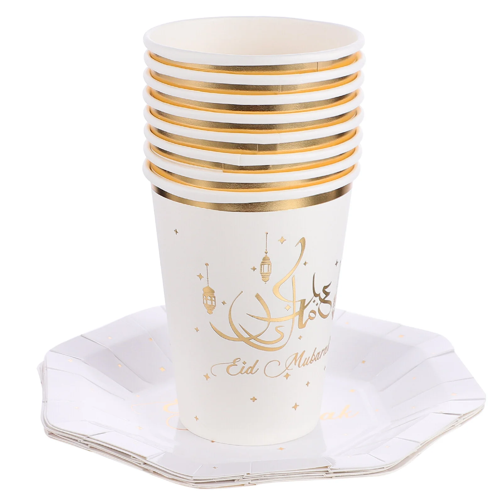 

16 Pcs Mubarak Disposable Paper Cup Disposable Plates Plate Dining Festival Party Supplies