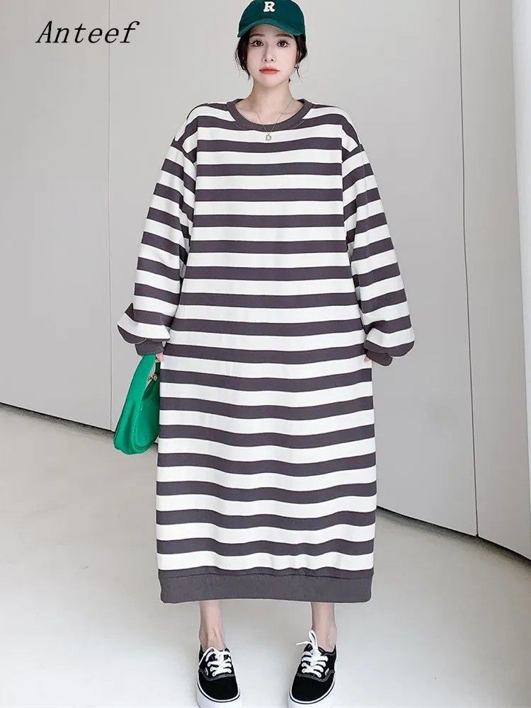 

long sleeve oversized cotton vintage new in dresses for women casual loose spring autumn sweatshirt dress elegant clothing 2023