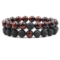 bracelet lovers distance from black and red natural volcanic stone tigers eye beaded yoga bracelet elastic rope jewelry for men