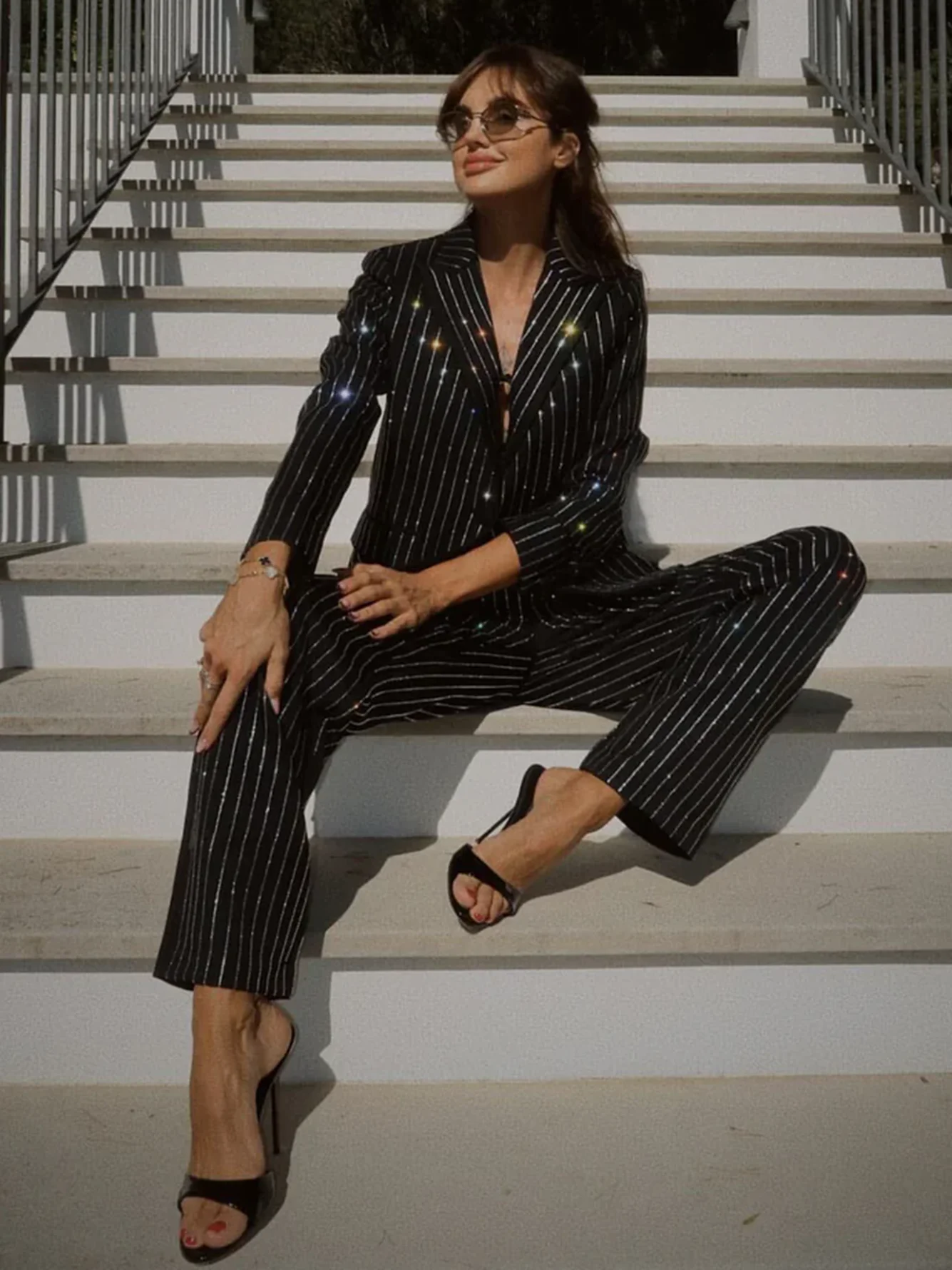 Высокое качество новинка 2024 модный свободный женский комплект с бриллиантами