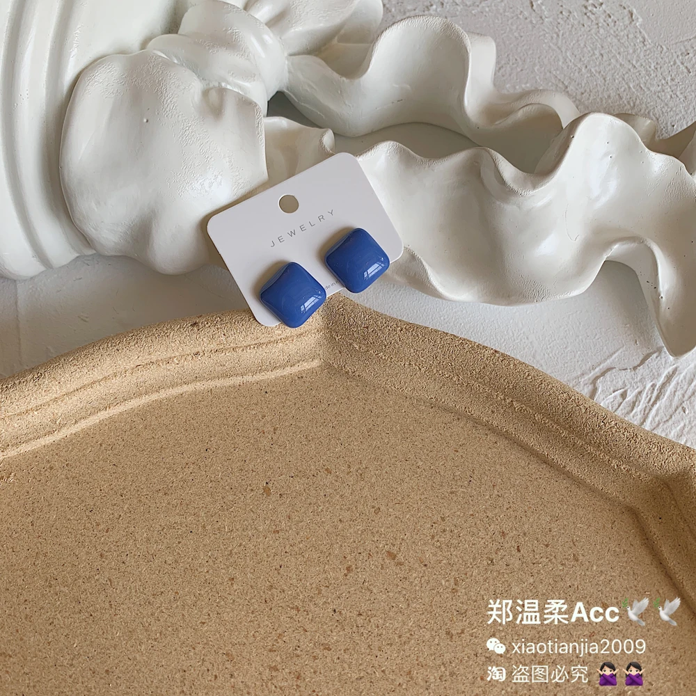 INS Blogger Klein Blue Art Morandi Geometric Acrylic Haze Evening 925 Sterling Pin Stud Earrings