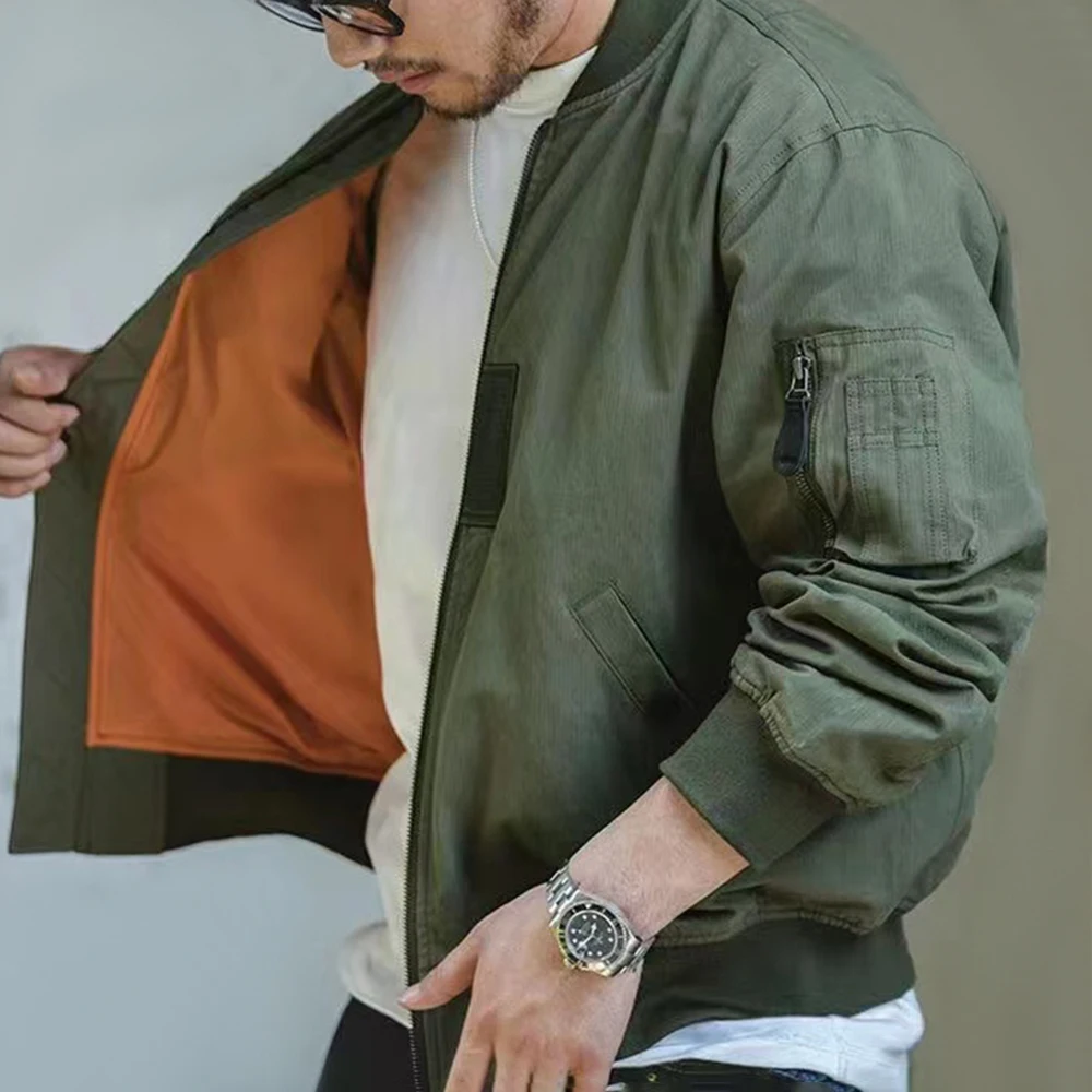 

Винтажный Американский комбинезон, однотонная Свободная куртка пилота ВВС, топ на молнии с карманами и знаком на плече, Осень-зима