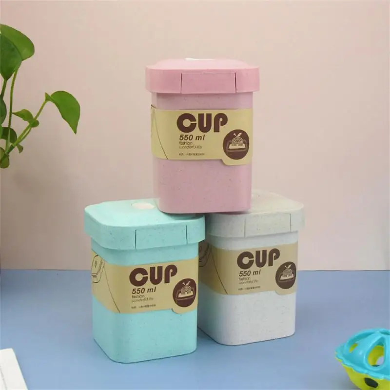 

550ml Healthy Material Wheat Straw Sealed Soup Cup With Lid Portable Breakfast Cup Office Plastic Milk Mug Microwave Dinnerware